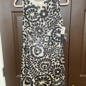 Black and White Sequin Floral Dress